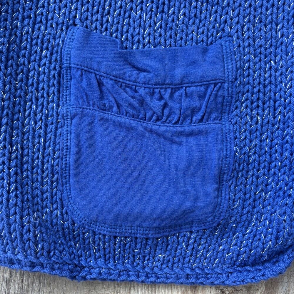 Brooch Button Handknit Womens Cotton Cardigan Size SP Blue Granny Cottagecore - Picture 5 of 12